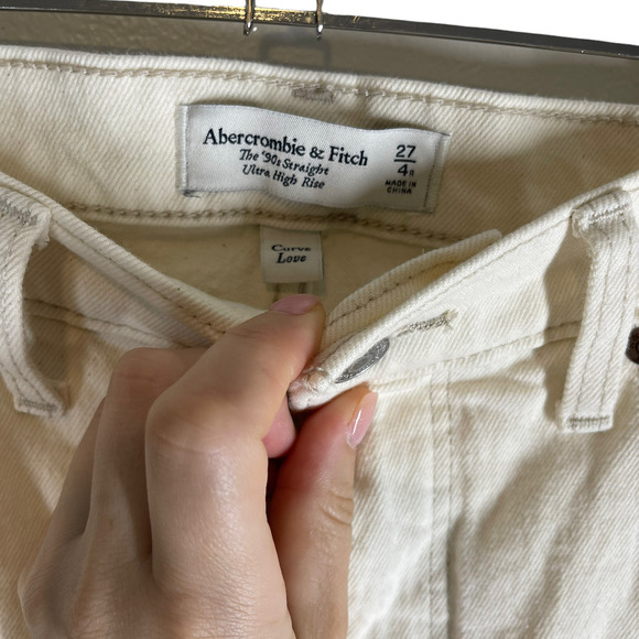 Abercrombie Curve Love 90s Straight Leg Ultra High Rise Cream 27 - Picture 11 of 14